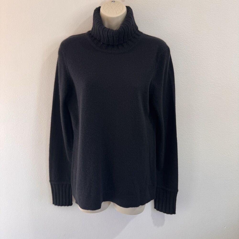 Kinross 100% Cashmere Sweater L Turtleneck Black Soft Knit Ribbed Luxury Chic